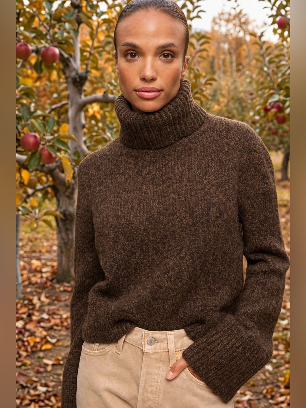Polo Ralph Lauren Rib Knit Long Sleeve Pullover Cozy Brown Turtle neck Sz Med